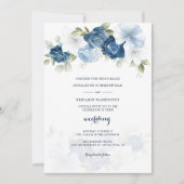 Floral Dusty Blue Wedding Kaart (Voorkant)