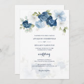 Floral Dusty Blue Wedding Kaart (Voorkant / Achterkant)