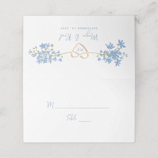 Floral Dusty Blue Wedding Place Card Plaatskaartje (Buitenkant ongevouwen)