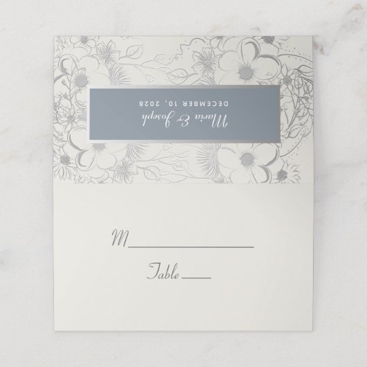Floral Dusty Blue Wedding Place Card Plaatskaartje (Buitenkant ongevouwen)
