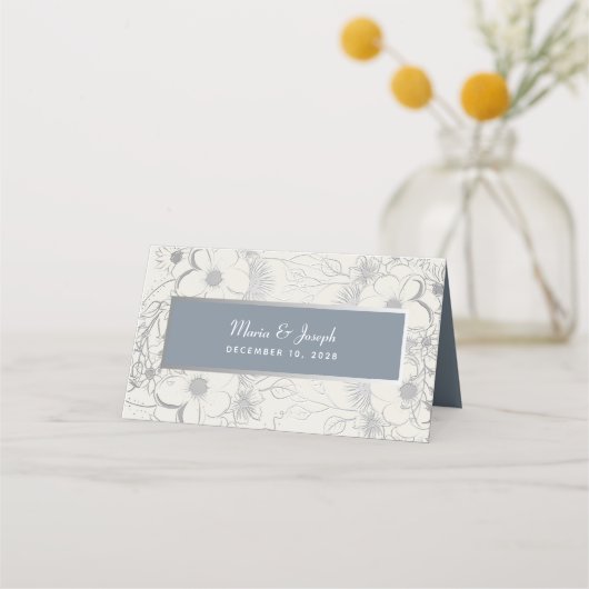 Floral Dusty Blue Wedding Place Card Plaatskaartje (Achterkant)