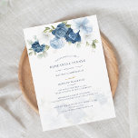 Floral Dusty Blue Wedding Rehearsal Dinner Kaart<br><div class="desc">Pas deze bruiloft repetitie diner uitnodiging kaart aan door te klikken op de "Personaliseren" knop hierboven. De kaart heeft een moderne elegante chique stoffige blauwe bloemen met witte, lichtblauwe en olijfgroene bloei. TIP: Bijpassende bruidssuite kaarten zoals RSVP, huwelijksprogramma's, banners, wandtapijt, cadeau labels, borden en andere bruiloft keepsakes en goodies zijn...</div>