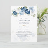 Floral Dusty Blue Wedding Rehearsal Dinner Kaart (Staand voorkant)