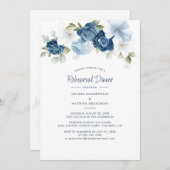 Floral Dusty Blue Wedding Rehearsal Dinner Kaart (Voorkant / Achterkant)