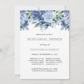 Floral Dusty Blue Wedding Rehearsal Dinner Kaart (Voorkant)