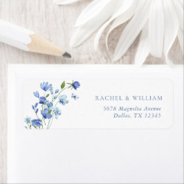 Floral Dusty Blue Wedding Retouradres Label