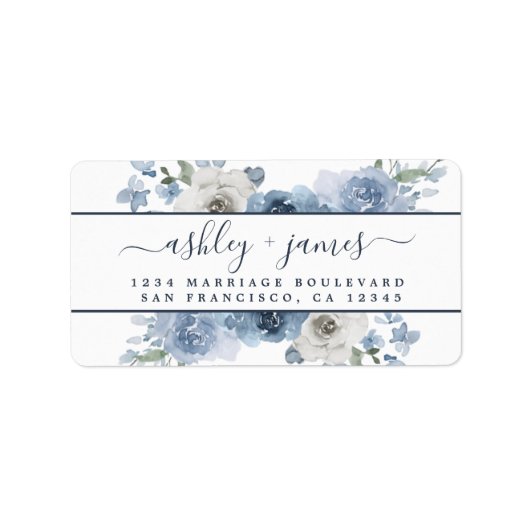 Floral Dusty Blue Wedding Return-adres Etiket (Voorkant)