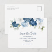 Floral Dusty Blue Wedding Save the Date Briefkaart (Voorkant / Achterkant)