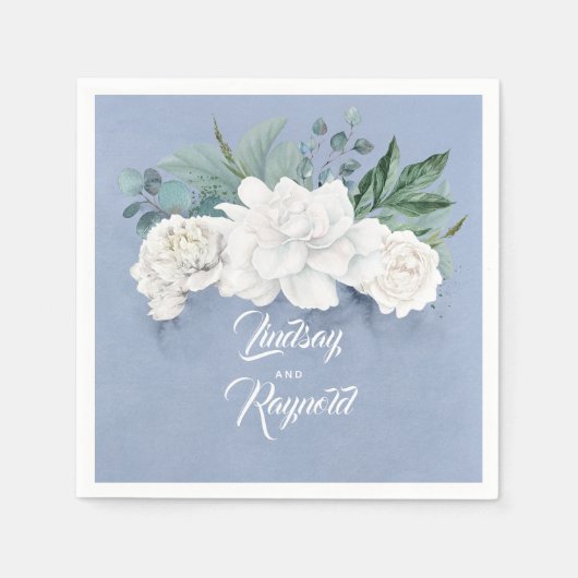 Floral Dusty Blue Wedding Servet (Voorkant)