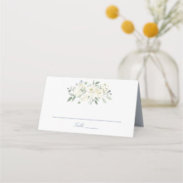 Floral Dusty Blue White Greenery Elegant Wedding Plaatskaartje