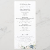 Floral Dusty Blue White Greenery Wedding Program Programmakaart (Achterkant)