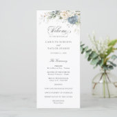 Floral Dusty Blue White Greenery Wedding Program Programmakaart (Staand voorkant)