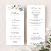 Floral Dusty Blue White Greenery Wedding Program Programmakaart
