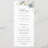 Floral Dusty Blue White Greenery Wedding Programme Programmakaart (Voorkant)