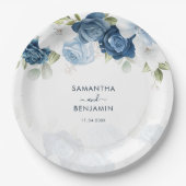 Floral Dusty Blue White Wedding Shower Papieren Bordje (Voorkant)