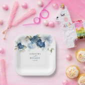 Floral Dusty Blue White Wedding Shower Papieren Bordje (Feest)
