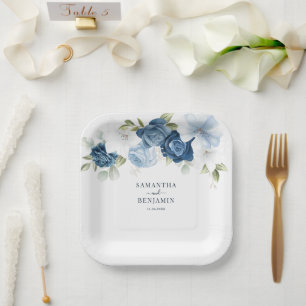 Floral Dusty Blue White Wedding Shower Papieren Bordje