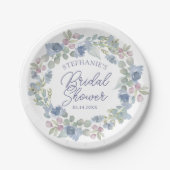 Floral Dusty Blue Wreath Bridal Shower Papieren Bordje (Voorkant)