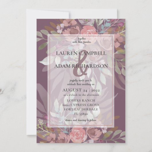 Floral Dusty Burgundy Ampersand Wedding Kaart (Voorkant)