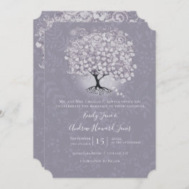 Floral Dusty Lavender Heart Leaf Tree Wedding Kaart