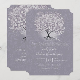 Floral Dusty Lavender Heart Leaf Tree Wedding Kaart
