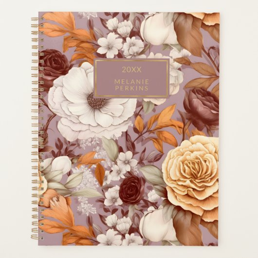  Floral Dusty Lila Perzik Waterverf Flower Planner (Voorkant)