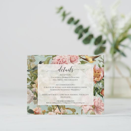 Floral Dusty Pink Country Chic Wood Blue Details Kaart (Staand voorkant)