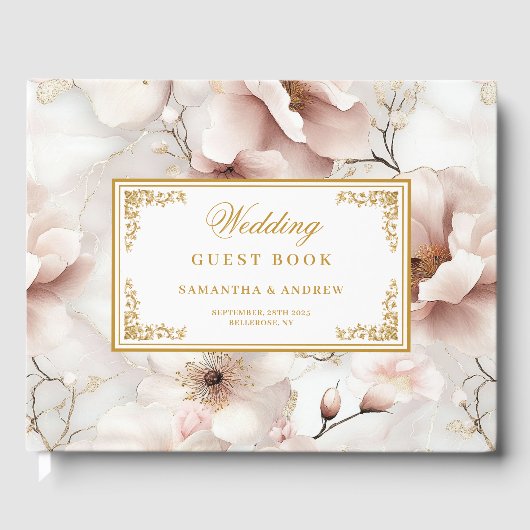 Floral Dusty Pink Ivory Gold Wedding Guest Book Gastenboek (Voorkant)