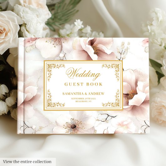 Floral Dusty Pink Ivory Gold Wedding Guest Book Gastenboek