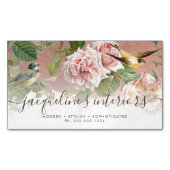 Floral Dusty Pink  Roos Peony Birds Elegant Magnetisch Visitekaartje (Voorkant)