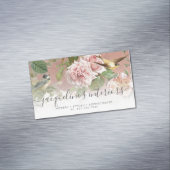 Floral Dusty Pink  Roos Peony Birds Elegant Magnetisch Visitekaartje (Voorbeeld)