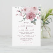 Floral Dusty Pink Rose Bourgundy Weddenschap Kaart (Staand voorkant)