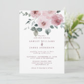 Floral Dusty Pink Rose Bourgundy Weddenschap Kaart (Staand voorkant)