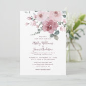 Floral Dusty Pink Rose Bourgundy Weddenschap Kaart (Staand voorkant)