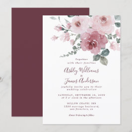 Floral Dusty Pink Rose Bourgundy Weddenschap Kaart