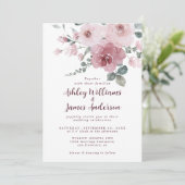 Floral Dusty Pink Rose Bourgundy Weddenschap Kaart (Staand voorkant)