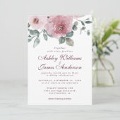 Floral Dusty Pink Rose Bourgundy Weddenschap Kaart (Staand voorkant)