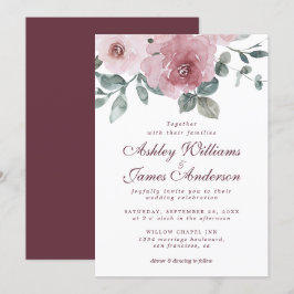 Floral Dusty Pink Rose Bourgundy Weddenschap Kaart