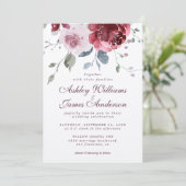 Floral Dusty Pink Rose Bourgundy Weddenschap Kaart (Staand voorkant)