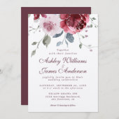 Floral Dusty Pink Rose Bourgundy Weddenschap Kaart (Voorkant / Achterkant)