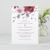 Floral Dusty Pink Rose Burgundy Wedding Kaart (Staand voorkant)