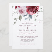 Floral Dusty Pink Rose Burgundy Wedding Kaart (Voorkant / Achterkant)