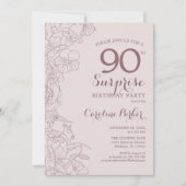 Floral Dusty Pink Surprise 90ste verjaardagsfeestj Kaart (Voorkant)