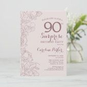 Floral Dusty Pink Surprise 90ste verjaardagsfeestj Kaart (Staand voorkant)