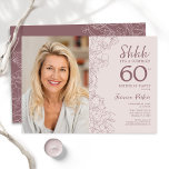Floral Dusty Pink Surprise foto 60e verjaardag Kaart<br><div class="desc">Bloemen stoffige roze en mauve verrassing 60ste verjaardag feestuitnodiging met uw foto op de voorkant van de kaart. Elegant modern ontwerp met botanische overzichtstekeningen, accenten en typografie script lettertype. Eenvoudige trendy uitnodigingskaart perfect voor een stijlvol vrouwen dagfeest. Kan worden aangepast aan elke leeftijd. Gedrukte Zazzle-uitnodigingen of direct download digitale afdrukbare...</div>