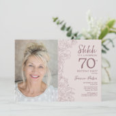 Floral Dusty Pink Surprise Foto 70e verjaardag Kaart (Staand voorkant)