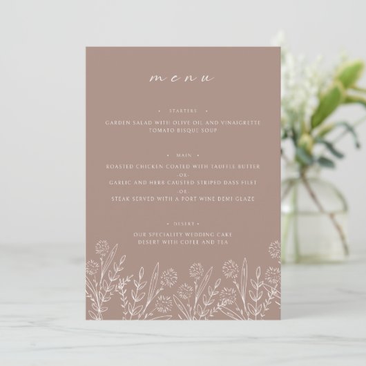 Floral Dusty Roos 5x7" Trouwtafel Flat Menu (Staand voorkant)