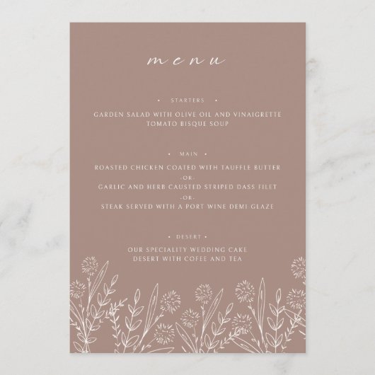 Floral Dusty Roos 5x7" Trouwtafel Flat Menu (Voorkant)