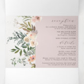 Floral Dusty Roos All in One Wedding Tri Fold Drieluik Uitnodiging (Binnenkant midden)