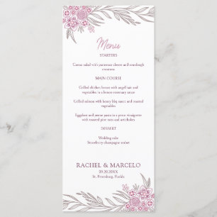 Floral Dusty Roos Blush Bourgogne Wedding Menu